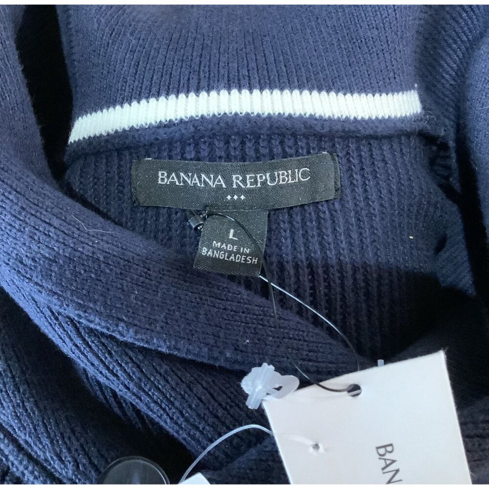 NWT Banana Republic Mens Navy Button Shawl Collar Sweater L 100% Cotton - Picture 4 of 5
